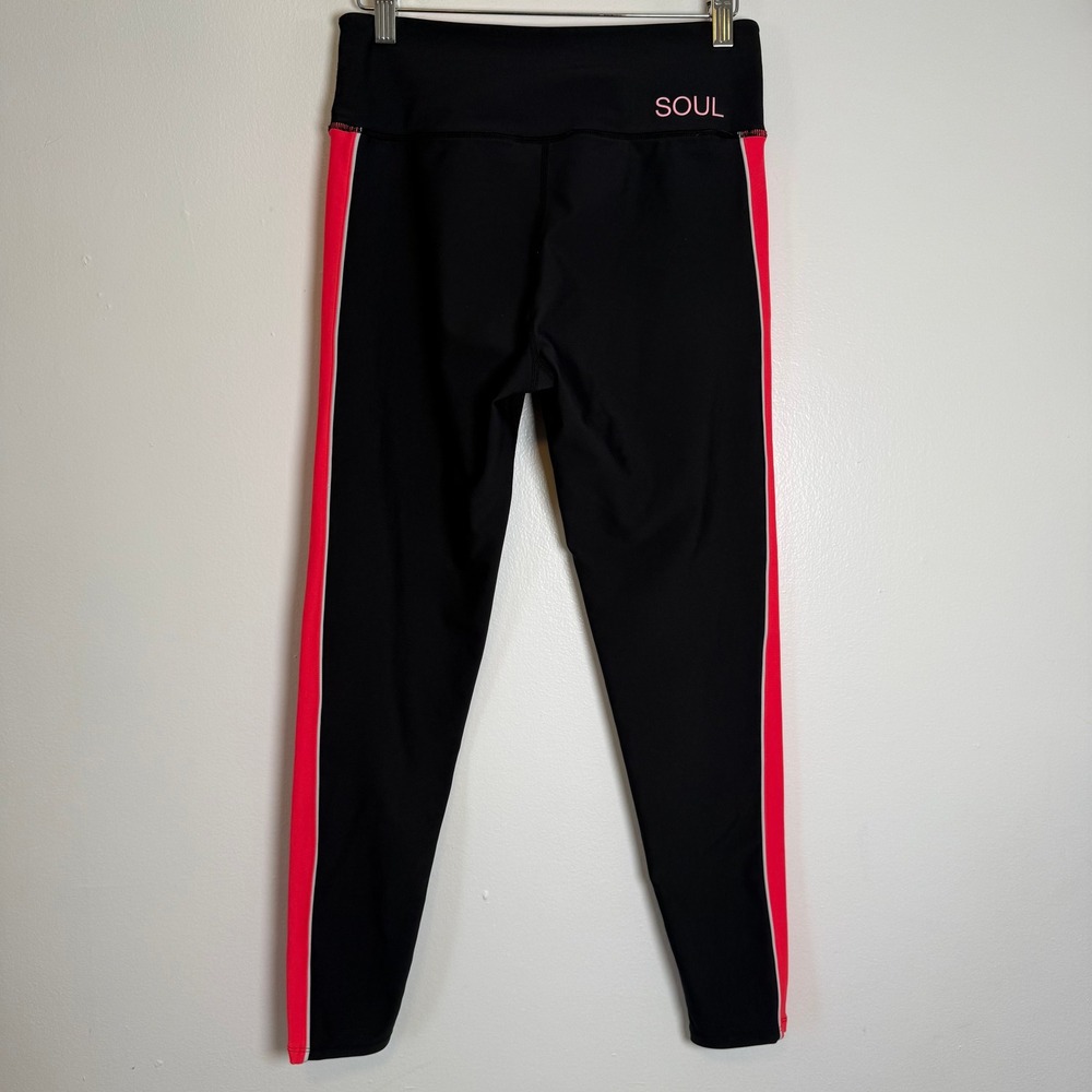 SOUL Black Athletic Leggings Neon Pink Stripe Trim Workout Gym Activewear M